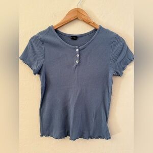 Blue Ribbed Button-Up Women's Top